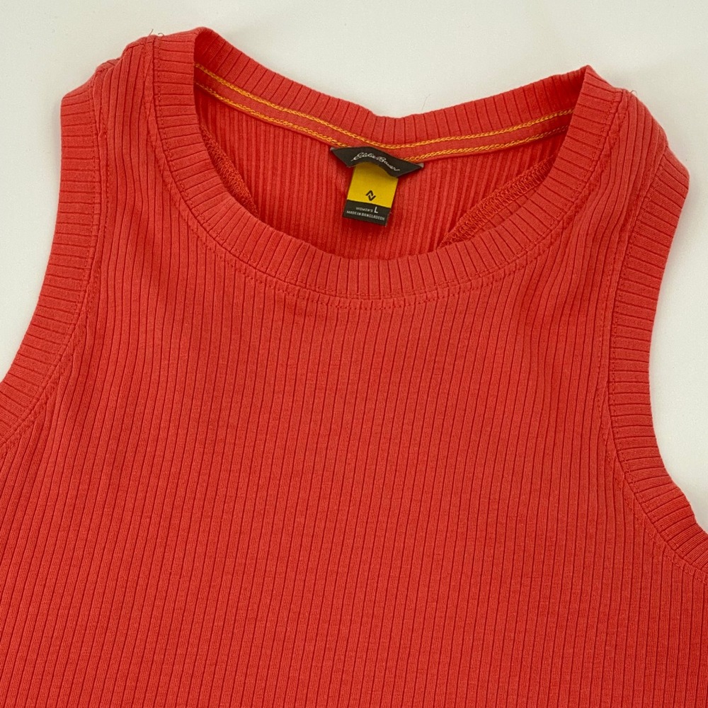 Eddie‎ Bauer Travex Tank Womens Large Coral Ribbed Racerback Tank Top Crew Neck
